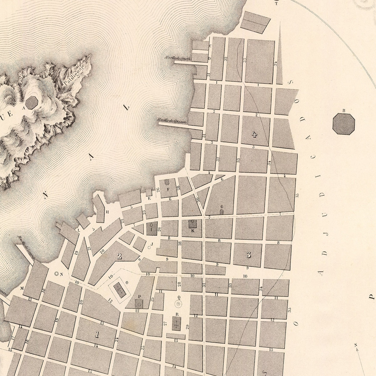 Restored historic details from the 1865 city map of Iquique