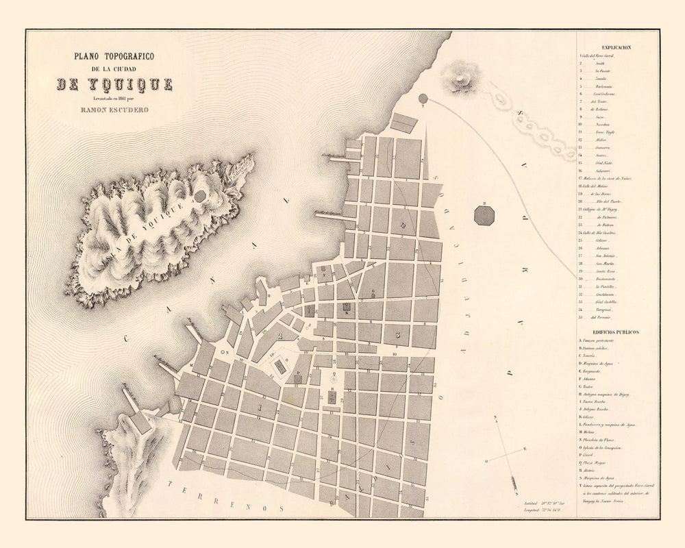 Vintage Map of Iquique, Chile 1865 print style example