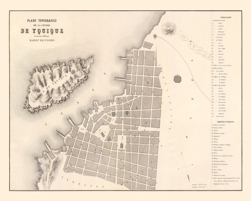 Size comparison using Vintage Map of Iquique, Chile 1865