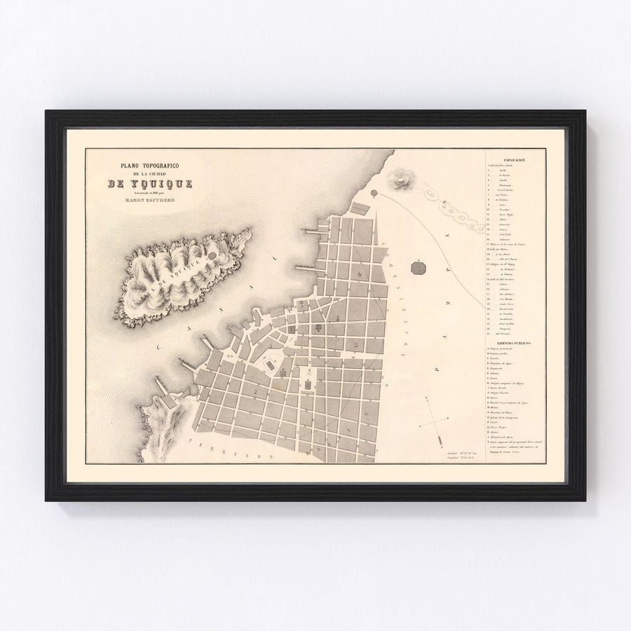 Vintage Map of Iquique, Chile 1865