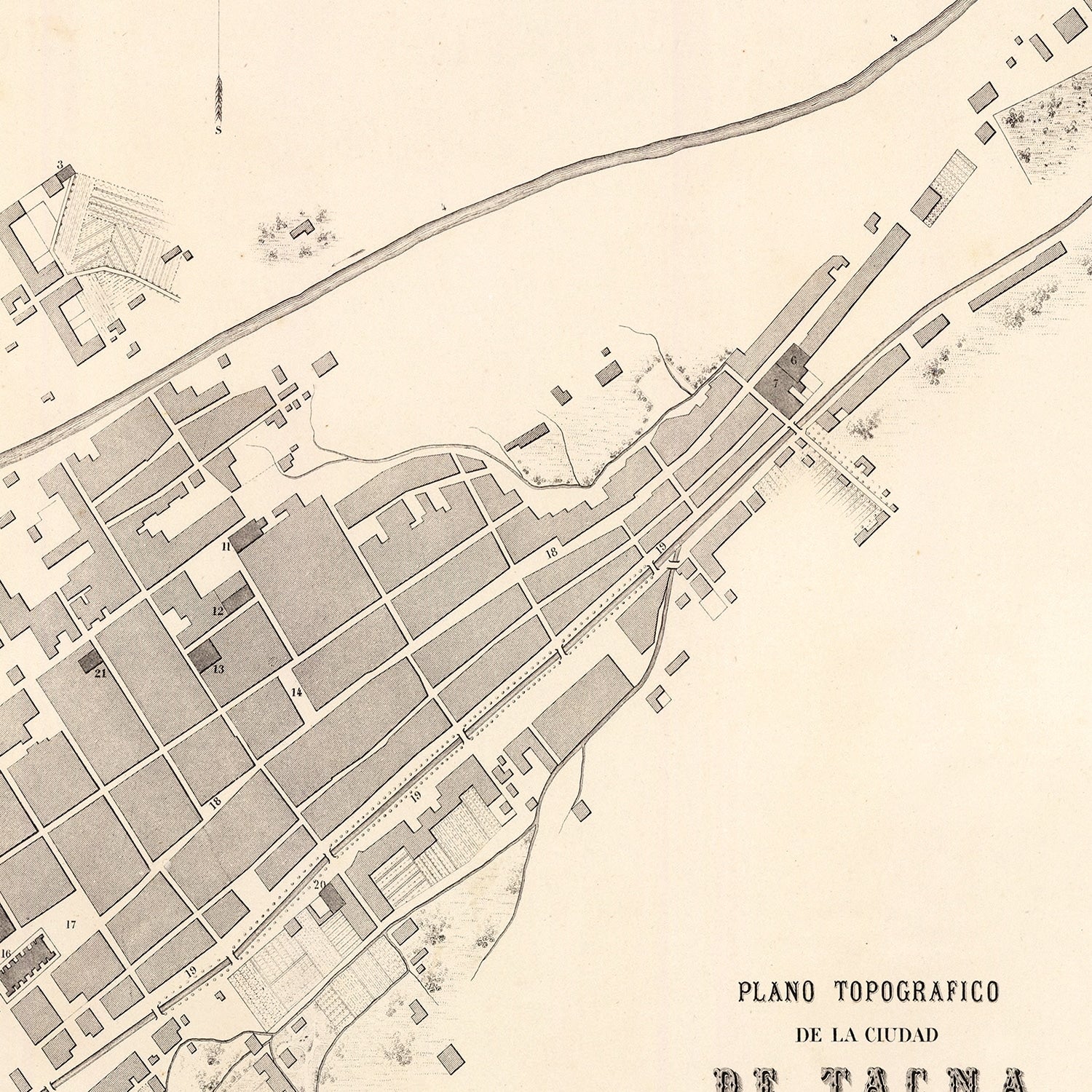 Restored historic details from the 1865 city map of Tacna