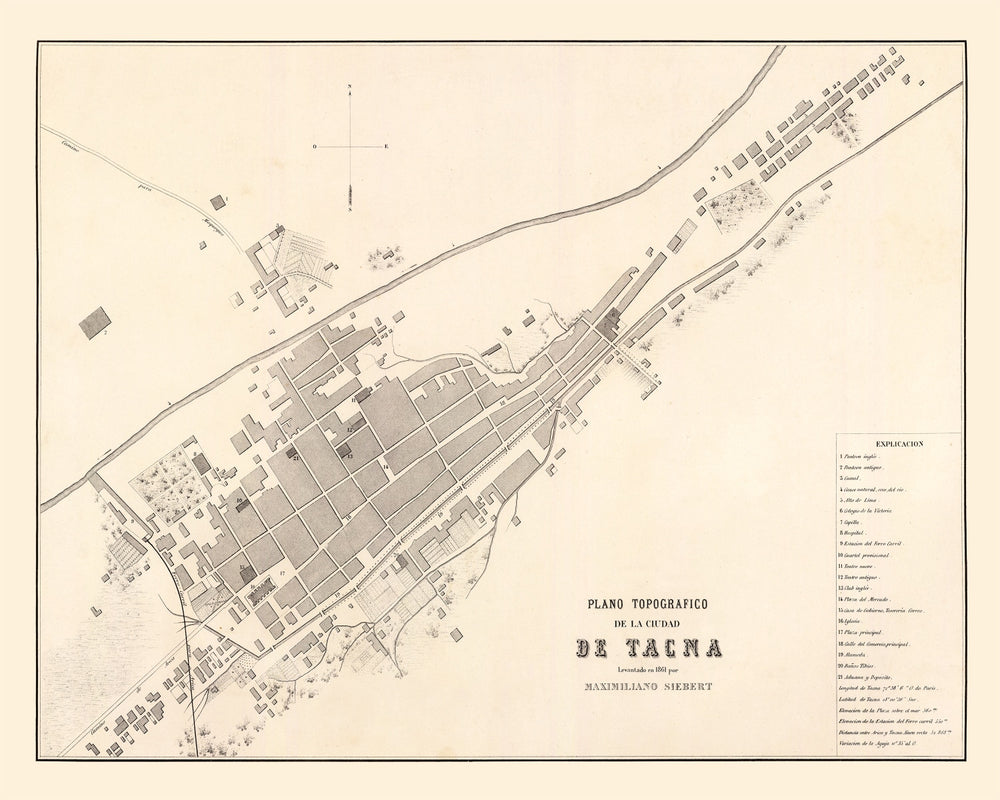 Vintage Map of Tacna, Peru 1865 print style example