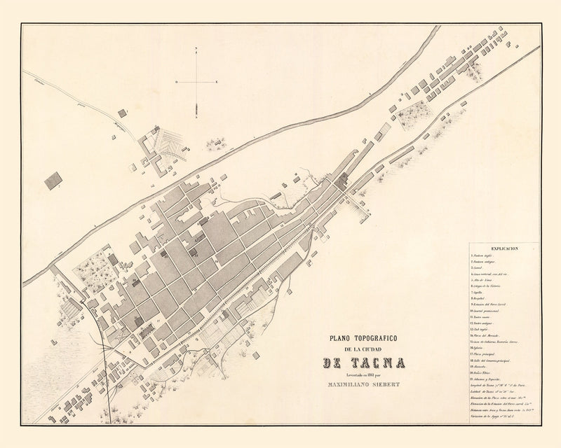Size comparison using Vintage Map of Tacna, Peru 1865