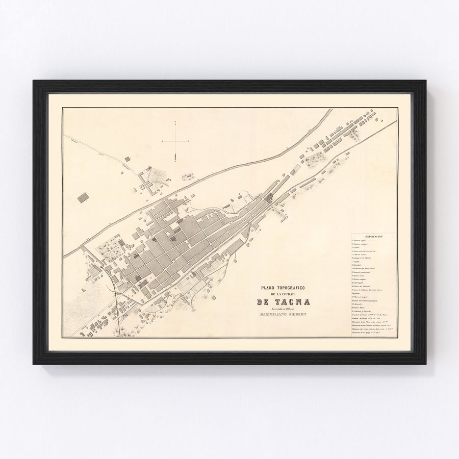 Vintage Map of Tacna, Peru 1865