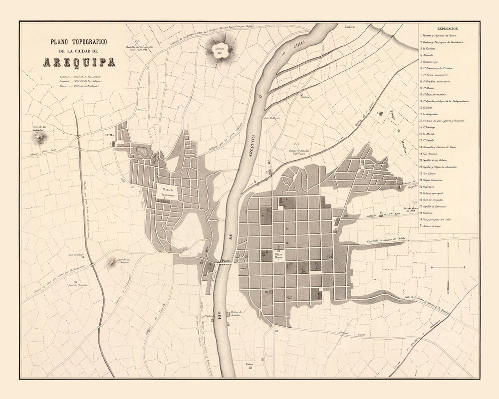 Vintage Map of Arequipa, Peru 1865 print style example