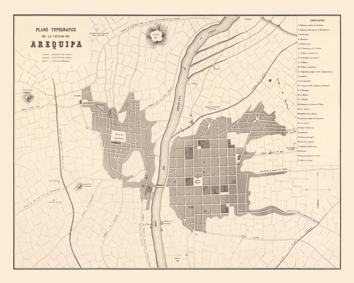 Preview of Vintage Map of Arequipa, Peru 1865