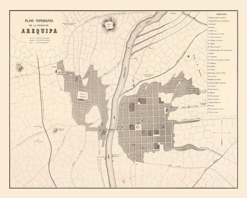 Size comparison using Vintage Map of Arequipa, Peru 1865
