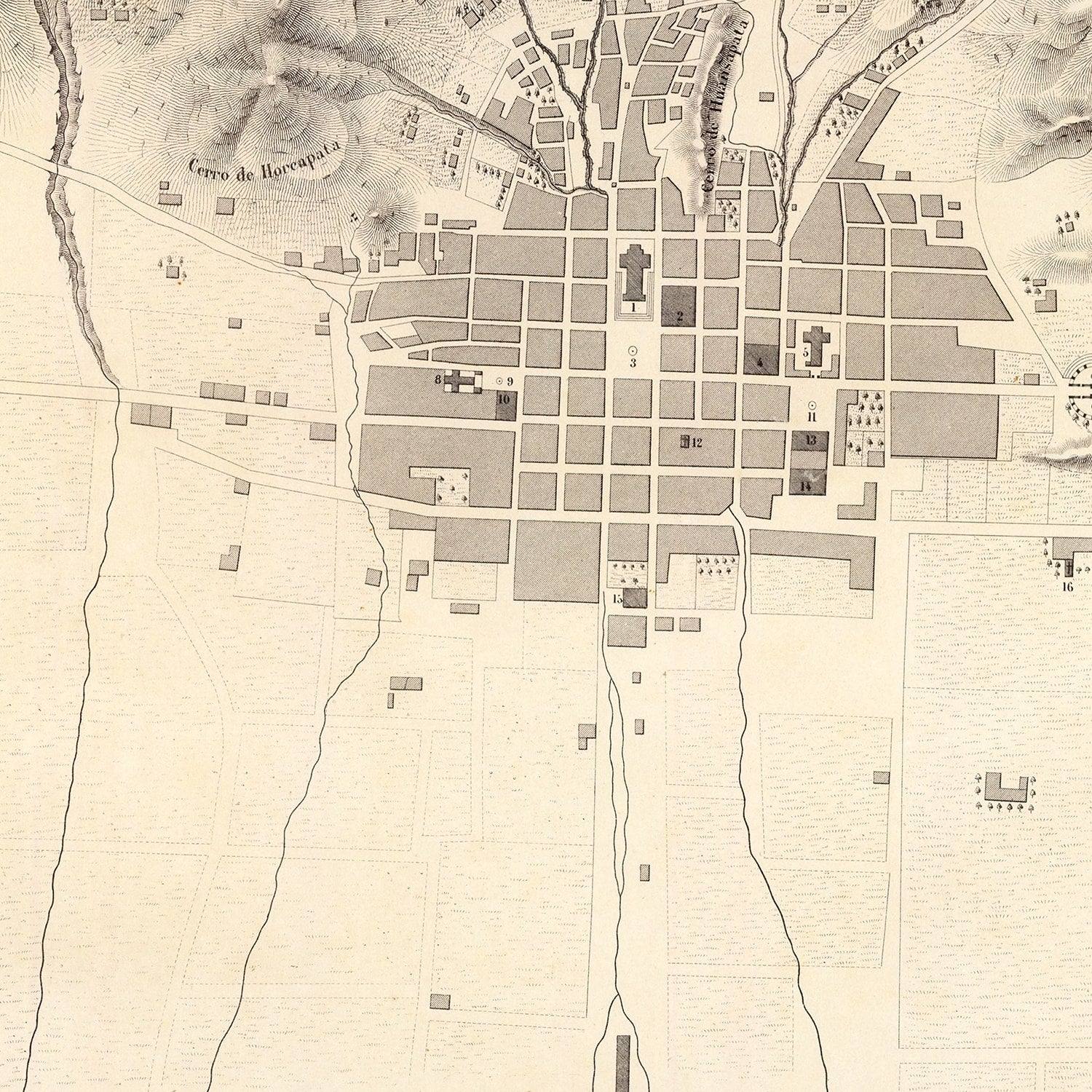 Restored historic details from the 1865 city map of Puno