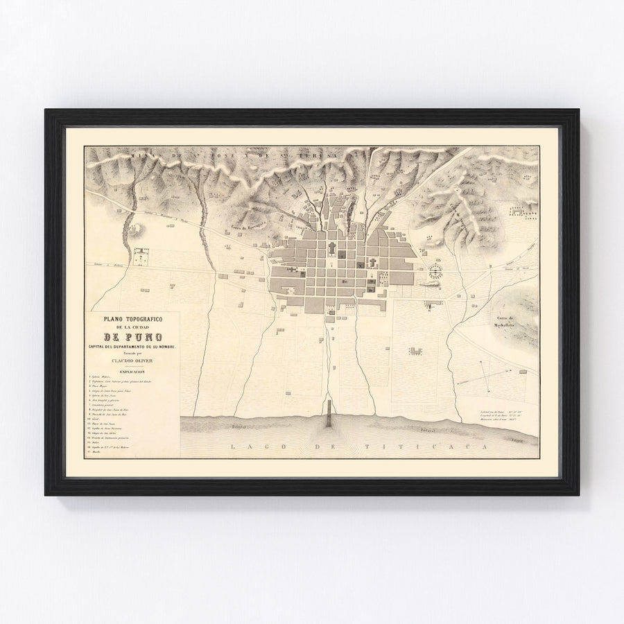 Vintage Map of Puno, Peru 1865