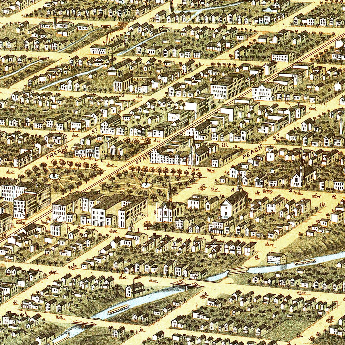 Restored historic details from the 1870 city map of Erie, Pennsylvania