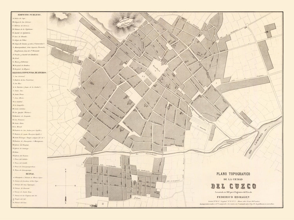 Vintage Map of Cuzco, Peru 1865 print style example
