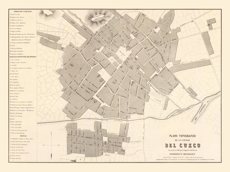 Size comparison using Vintage Map of Cuzco, Peru 1865