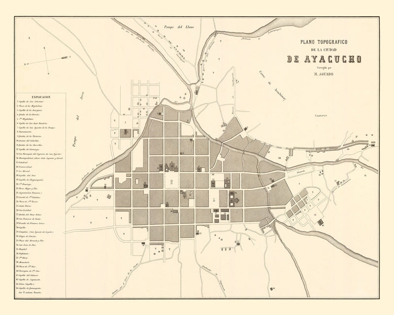 Size comparison using Vintage Map of Ayacucho, Peru 1865