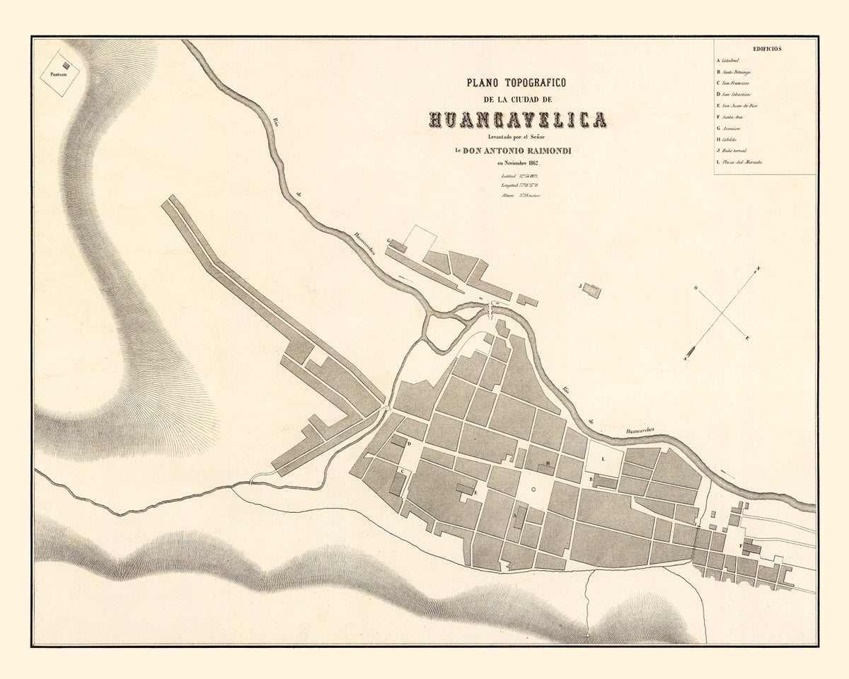 Preview of Vintage Map of Huancavelica, Peru 1865