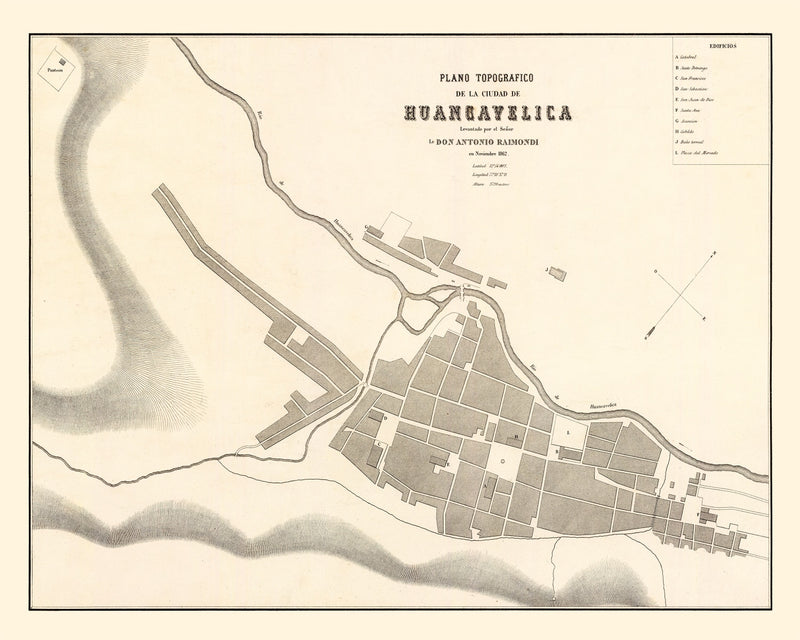 Size comparison using Vintage Map of Huancavelica, Peru 1865