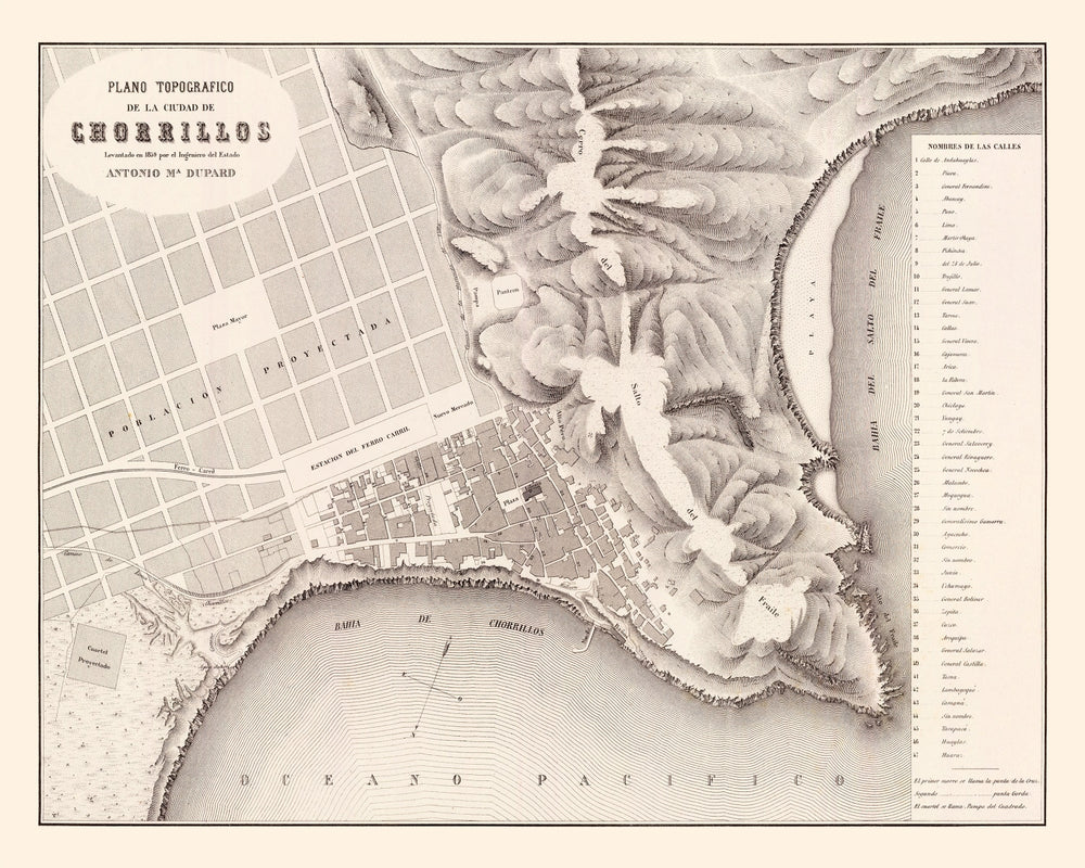 Vintage Map of Chorrillos, Peru 1865 print style example