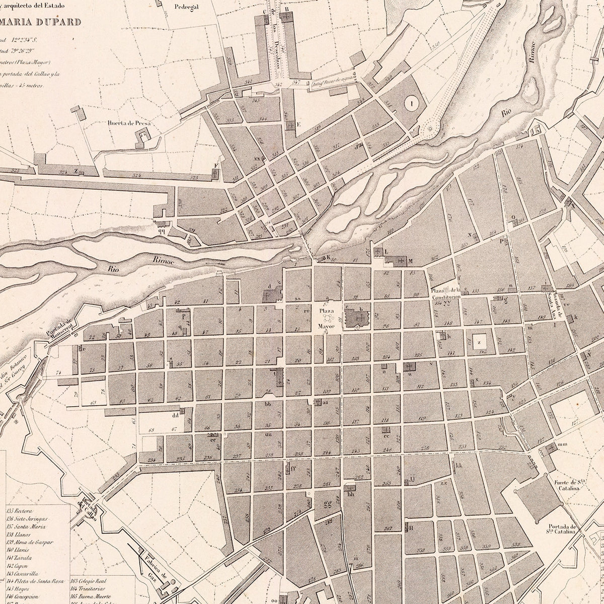 Restored historic details from the 1865 city map of Lima