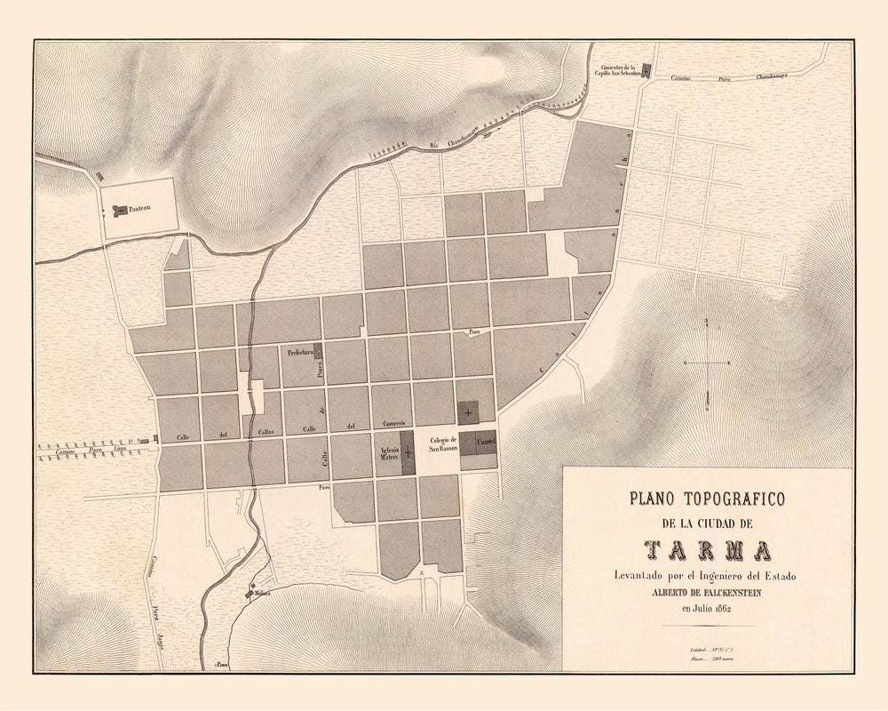 Vintage Map of Tarma, Peru 1865 print style example
