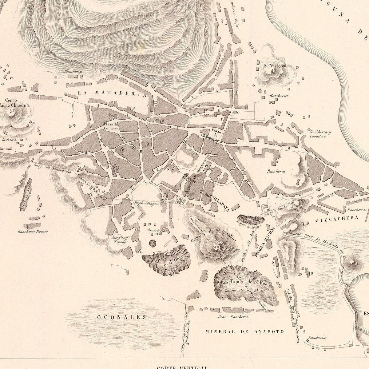 Restored historic details from the 1865 city map of Cerro de Pasco