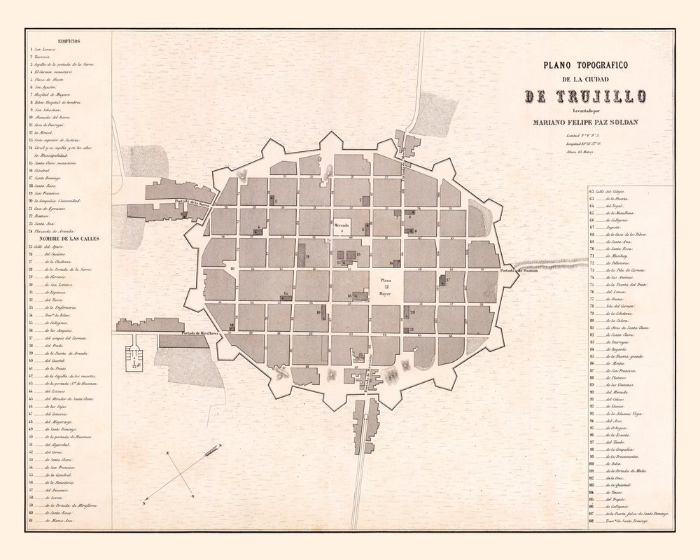 Vintage Map of Trujillo, Peru 1865 print style example