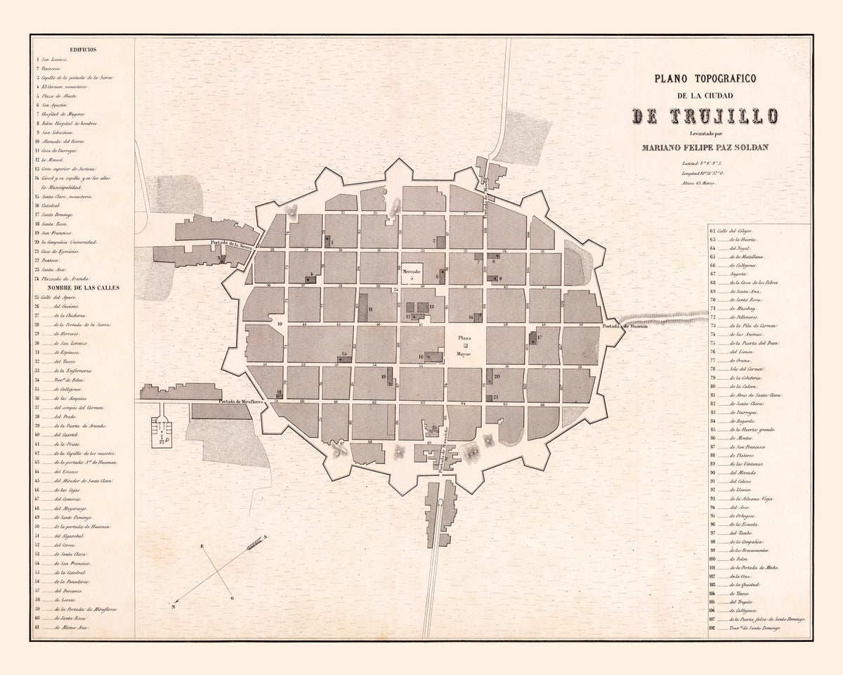 Preview of Vintage Map of Trujillo, Peru 1865
