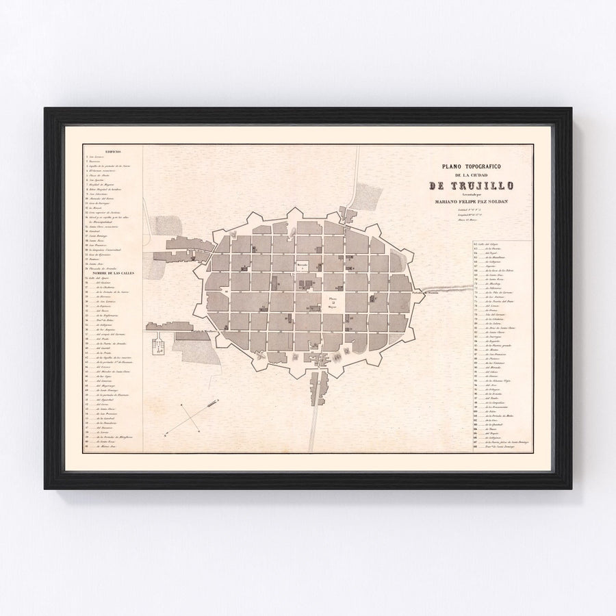 Vintage Map of Trujillo, Peru 1865