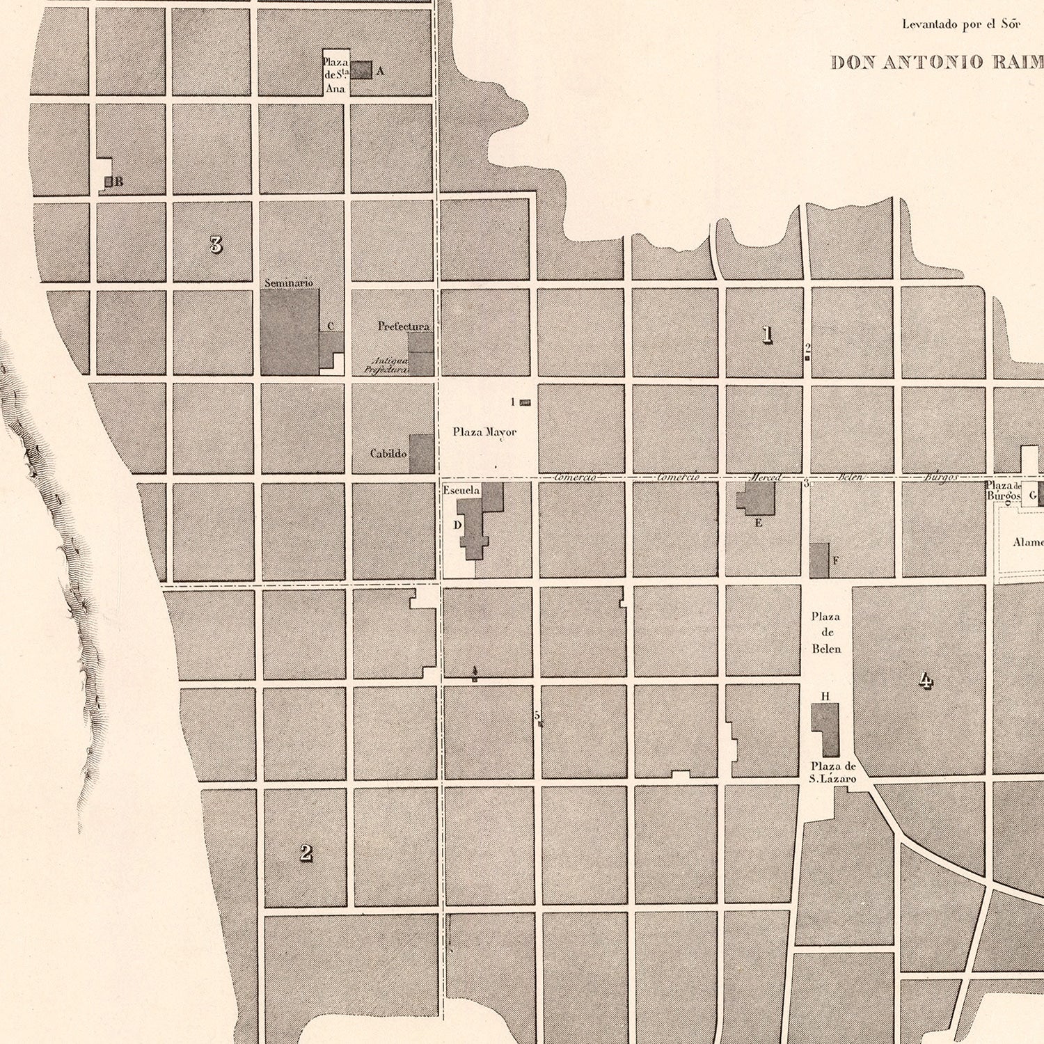 Restored historic details from the 1865 city map of Chachapoyas