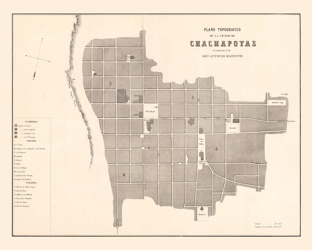 Vintage Map of Chachapoyas, Peru 1865 print style example