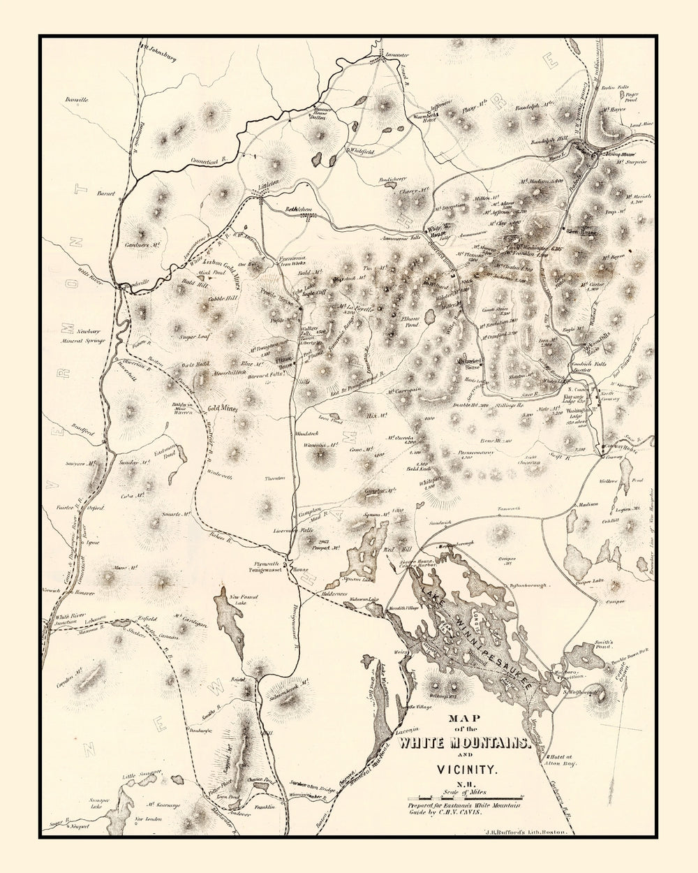 Vintage Map of White Mountains 1872 print style example
