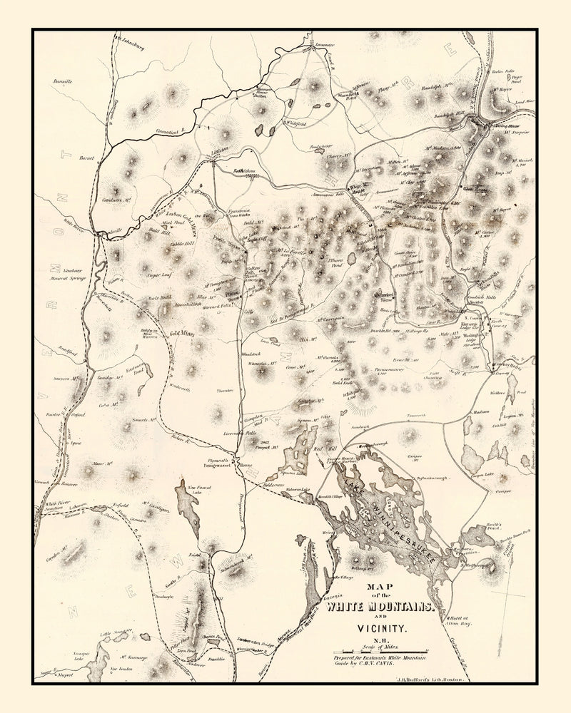 Size comparison using Vintage Map of White Mountains 1872
