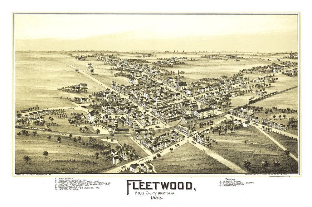 Vintage Map of Fleetwood, Pennsylvania 1897 print style example