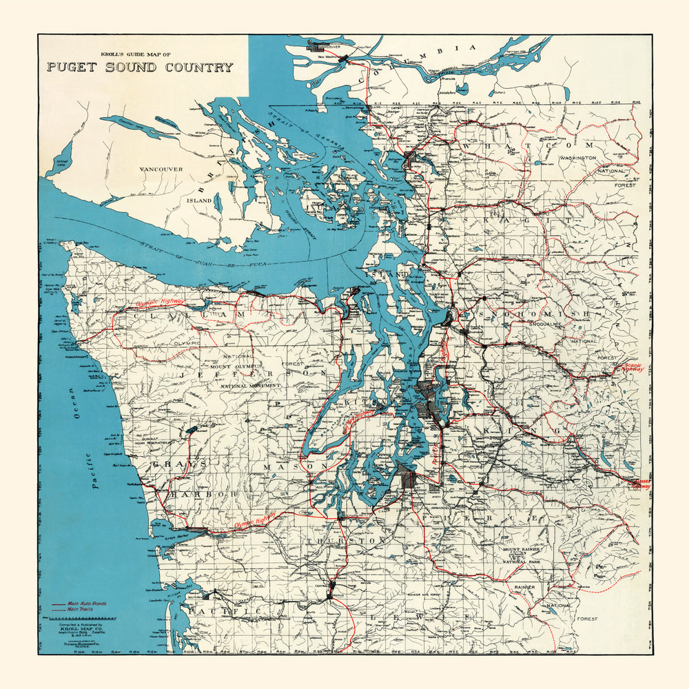 Vintage Map of Puget Sound, 1919 print style example