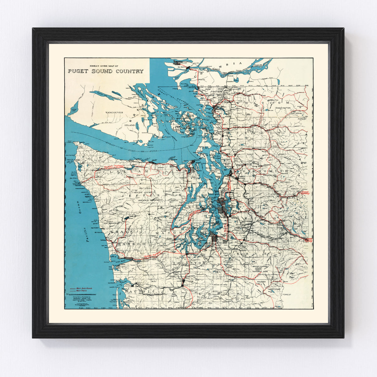 Puget Sound Vintage Map 1919
