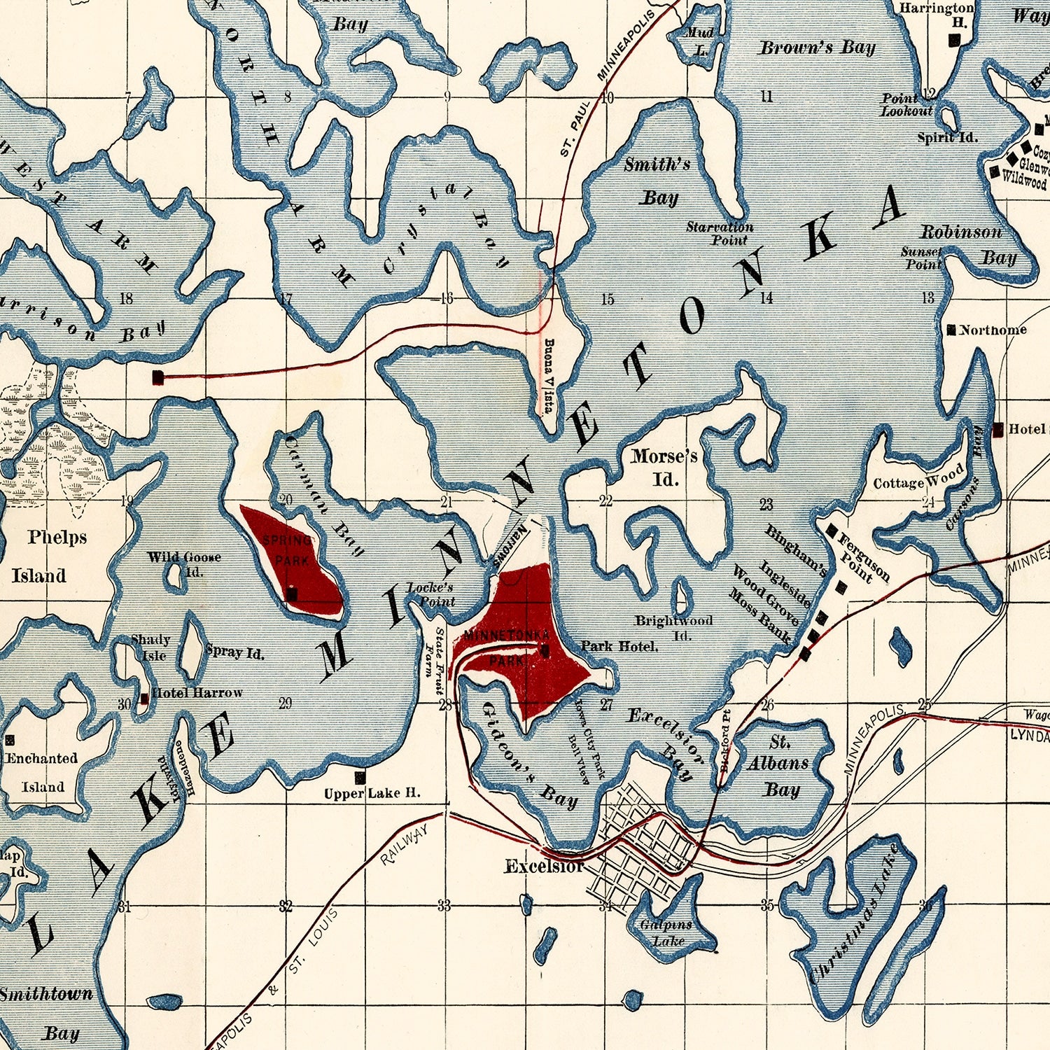 Restored historic details from the 1881 body of water map of County, Minnesota