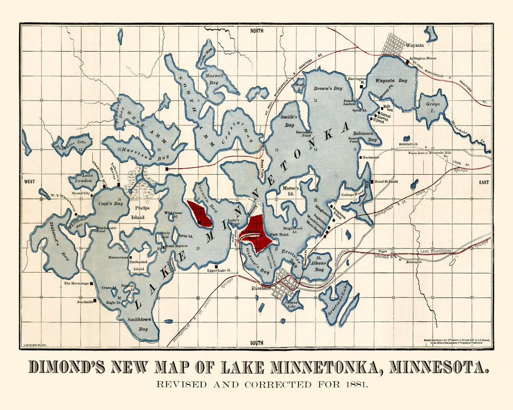Vintage Map of Lake Minnetonka, 1881 print style example