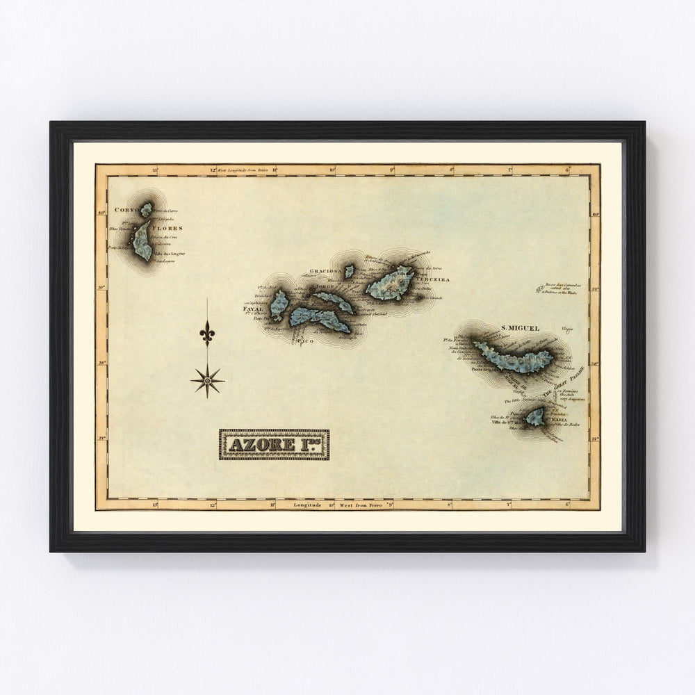Azore Islands Vintage Map 1823