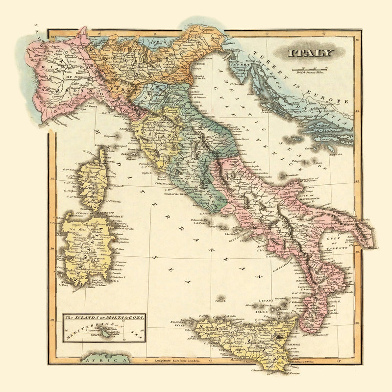Size comparison using Vintage Map of Italy 1823