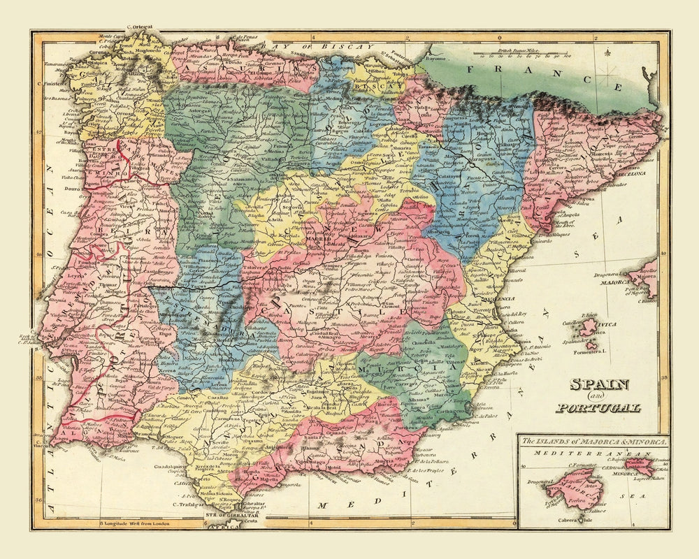 Vintage Map of Portugal 1823 print style example