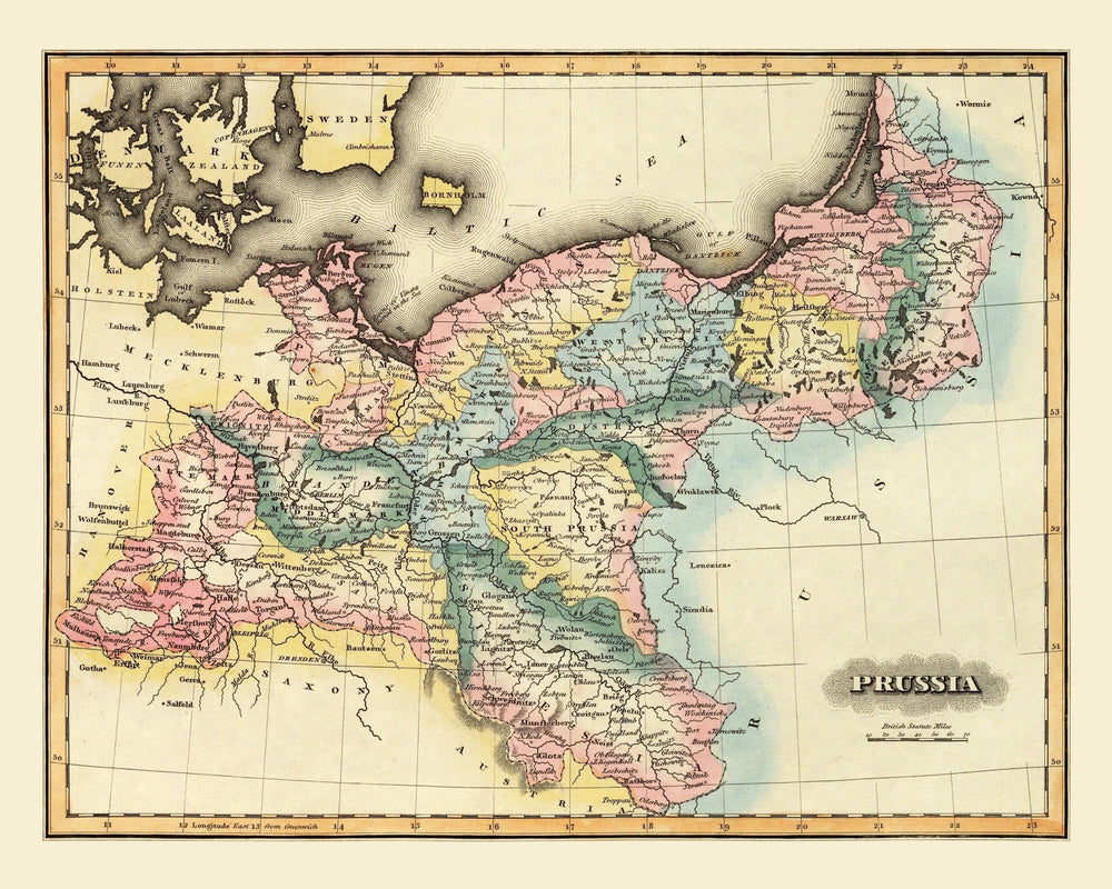 Vintage Map of Prussia 1823 print style example