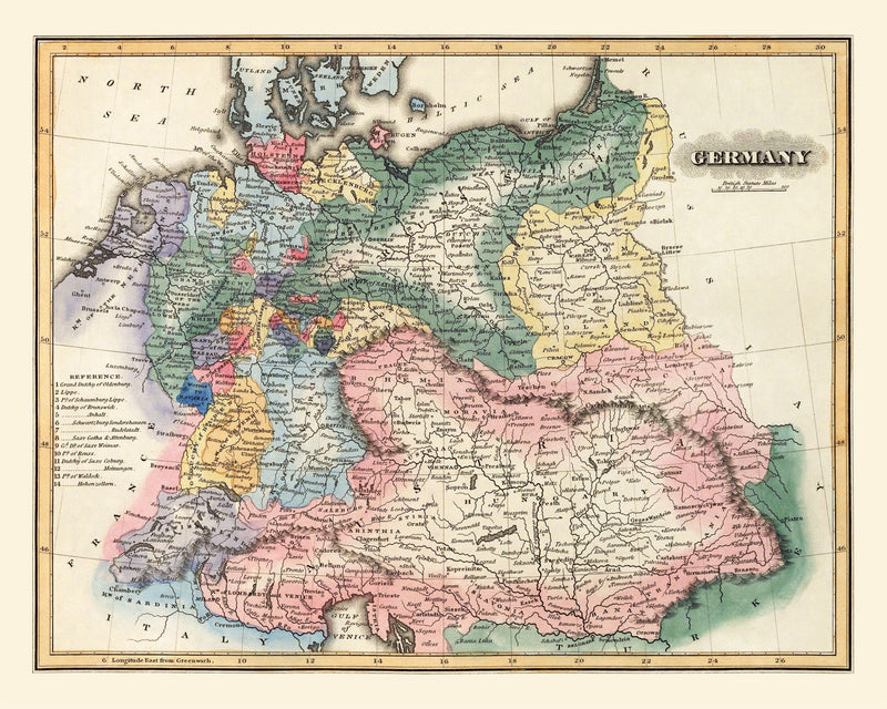 Size comparison using Vintage Map of Germany 1823