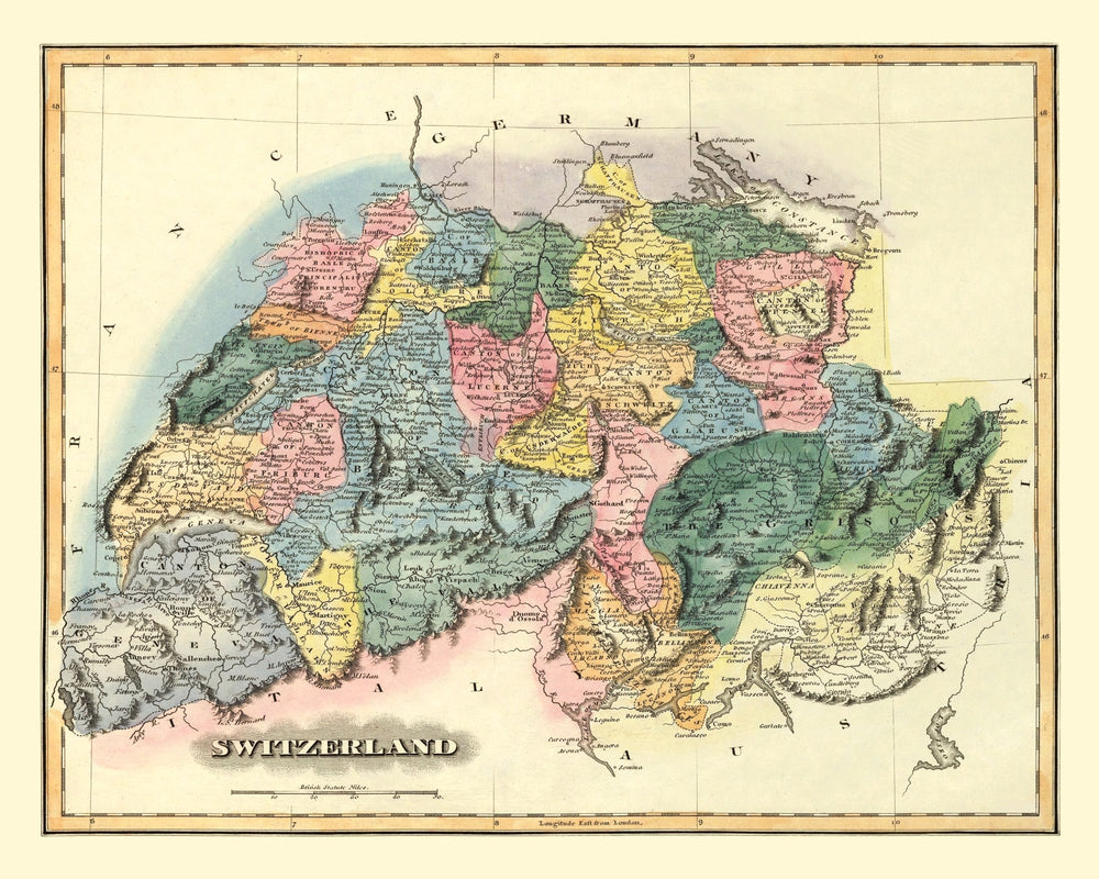 Vintage Map of Switzerland 1823 print style example