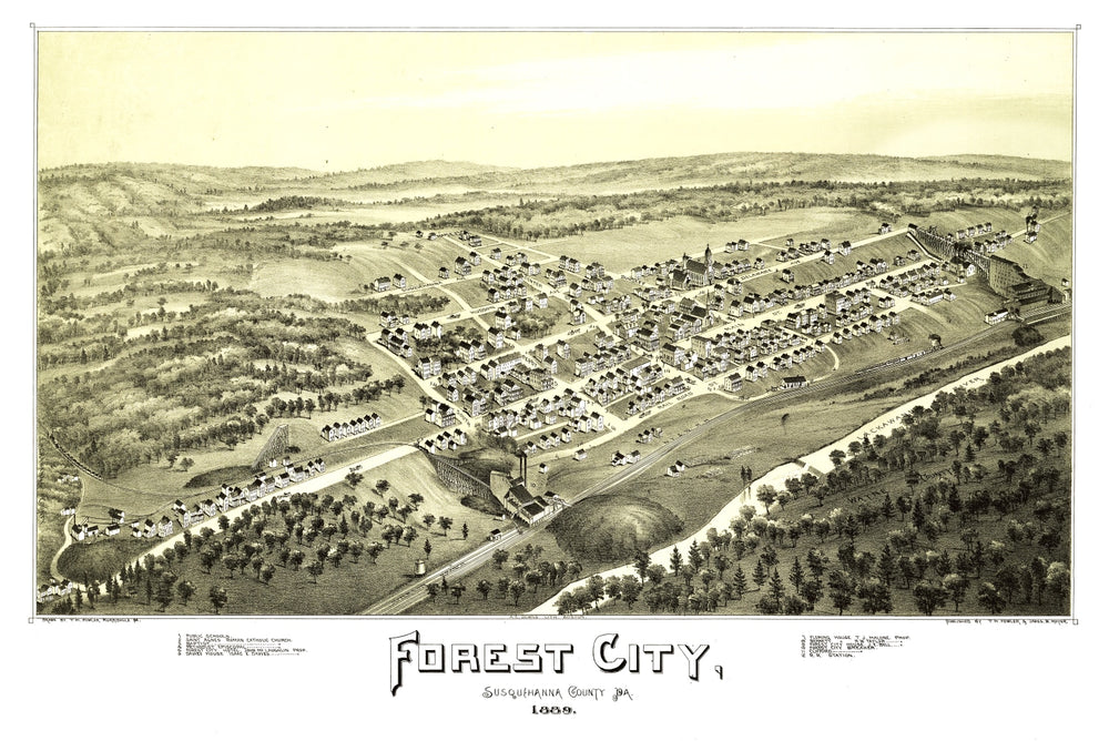Vintage Map of Forest City, Pennsylvania 1889 print style example