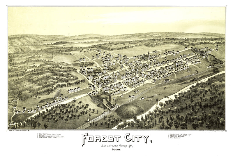 Size comparison using Vintage Map of Forest City, Pennsylvania 1889