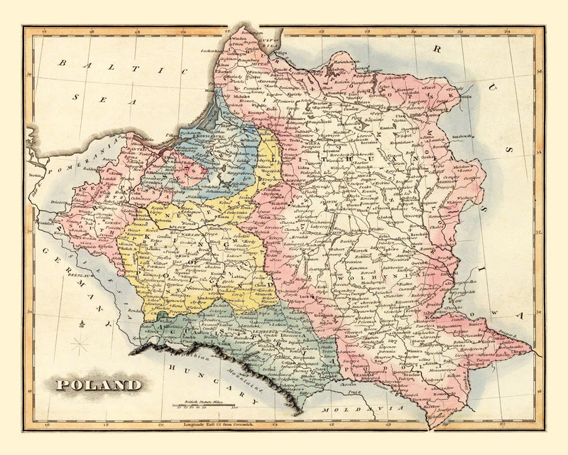 Size comparison using Vintage Map of Poland 1823