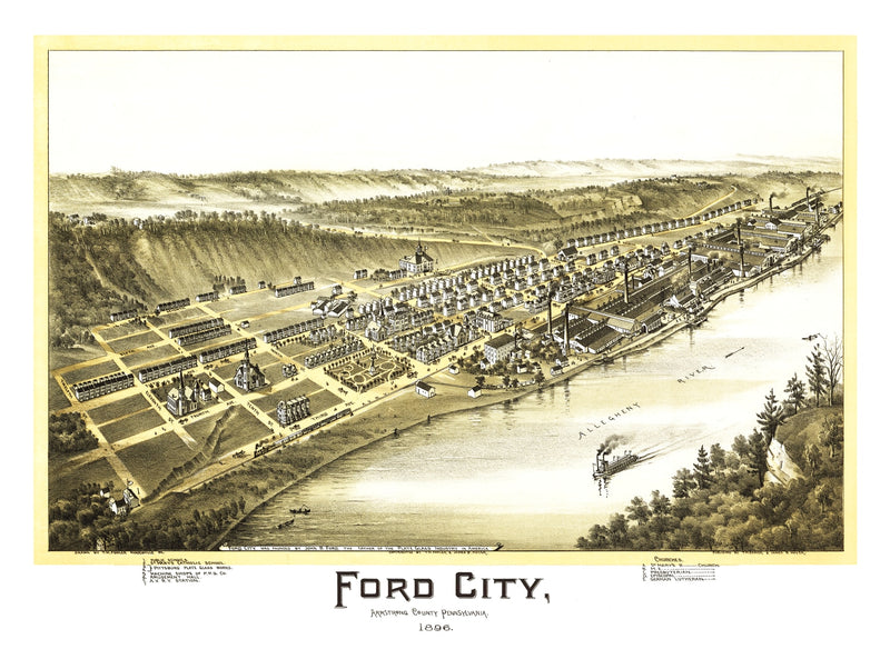 Size comparison using Vintage Map of Ford City, Pennsylvania 1896