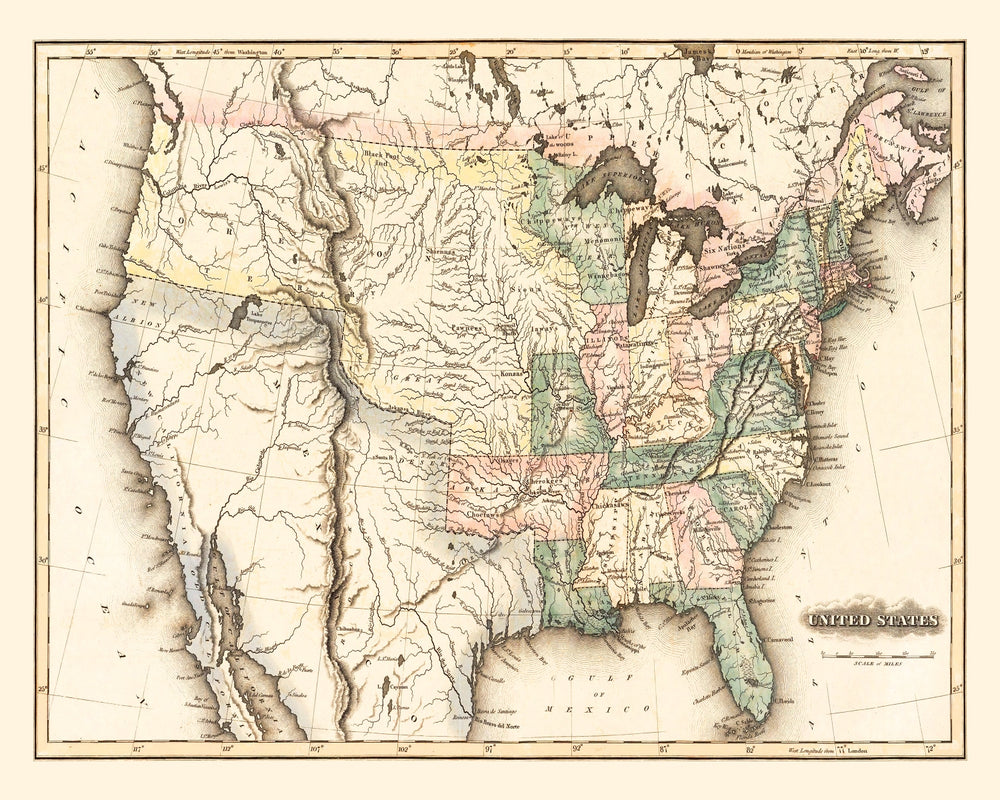 Vintage Map of United States 1823 print style example