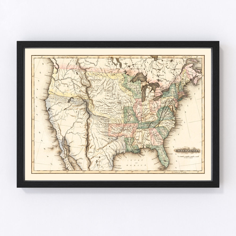 United States Vintage Map 1823
