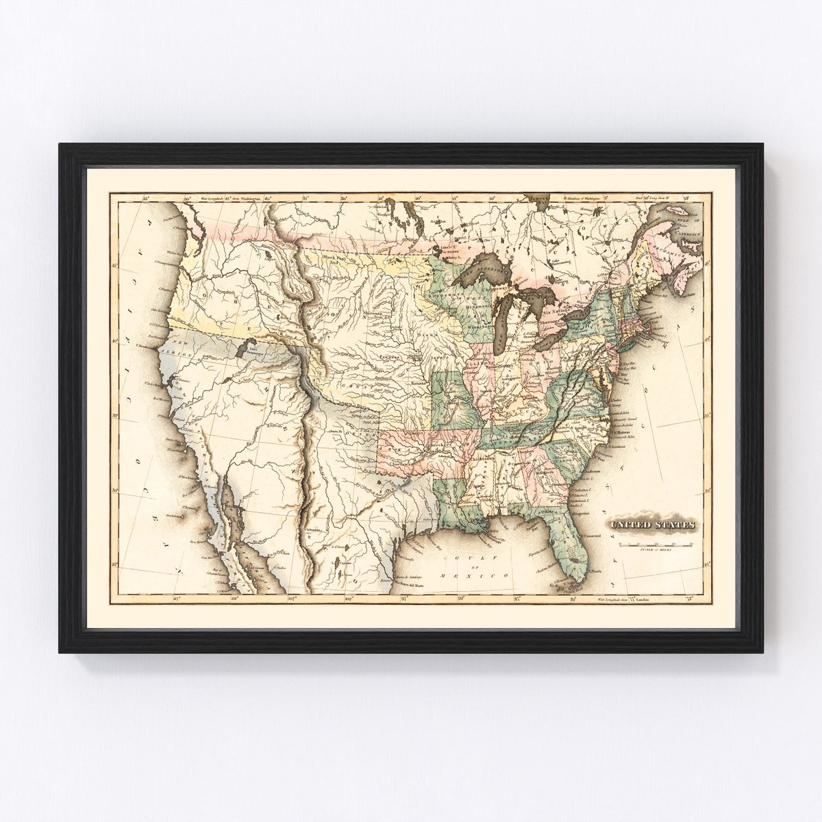 United States Vintage Map 1823