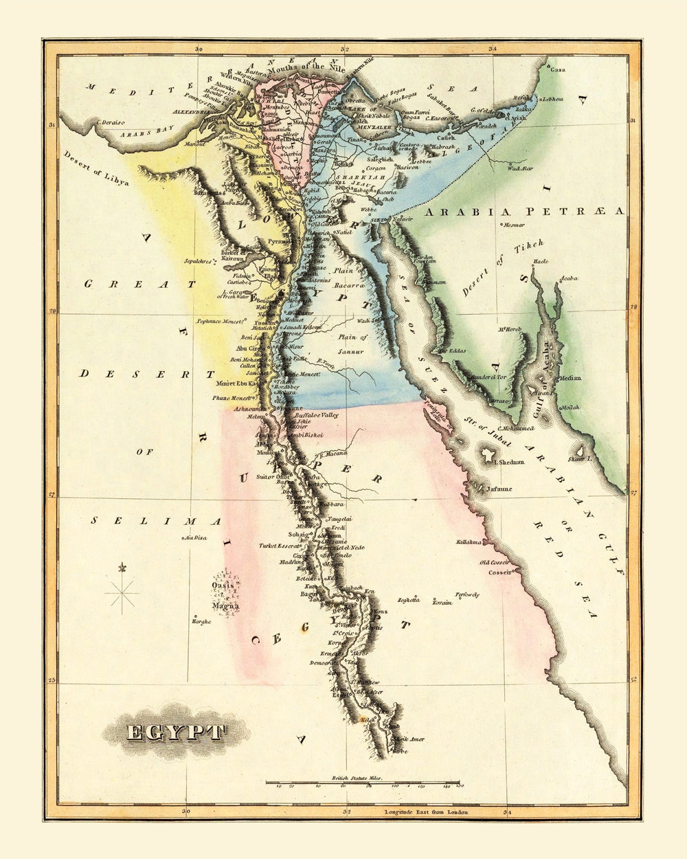 Vintage Map of Egypt 1823 print style example