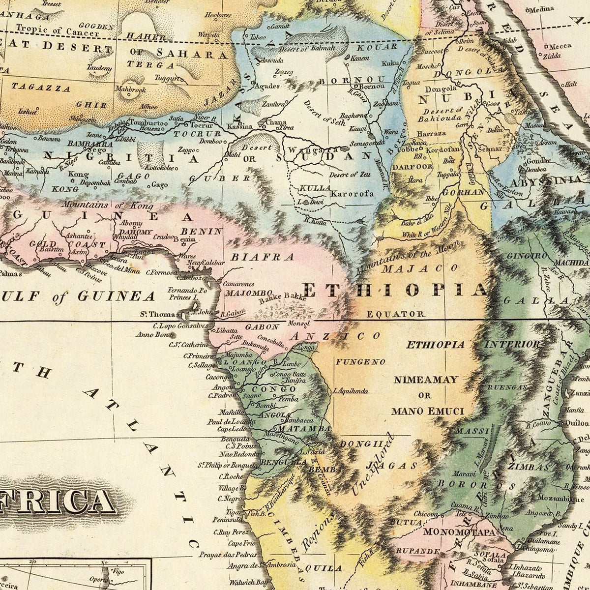 Restored historic details from the 1823 continent map of County